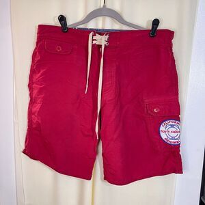 Vintage‎ Roy's Folly Beach Trunks Swim Shorts California Patch Red Size 34-RARE